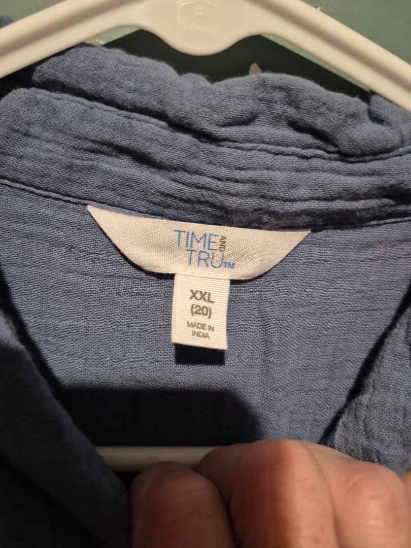 Blue Time and Tru Long Sleeve Button Cotton Shirt, XXL