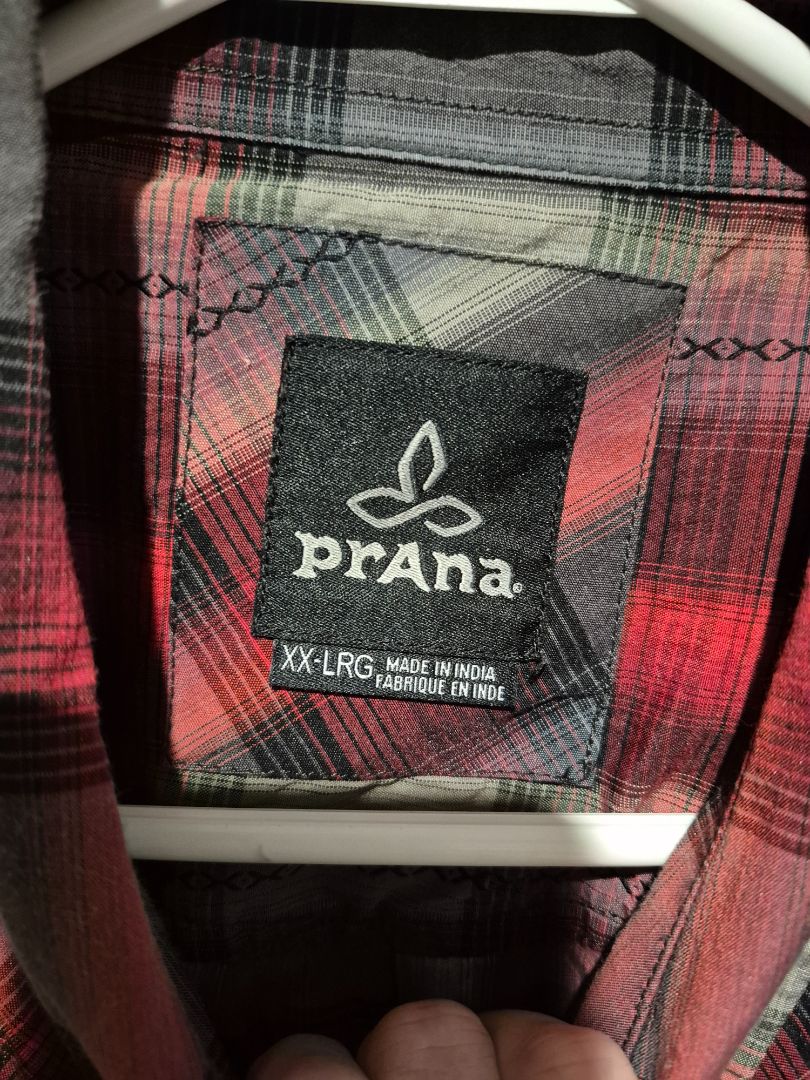 Red/Black Plaid prAna Pearl Snap Button Up Shirt, XXL
