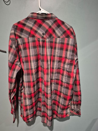 Red/Black Plaid prAna Pearl Snap Button Up Shirt, XXL