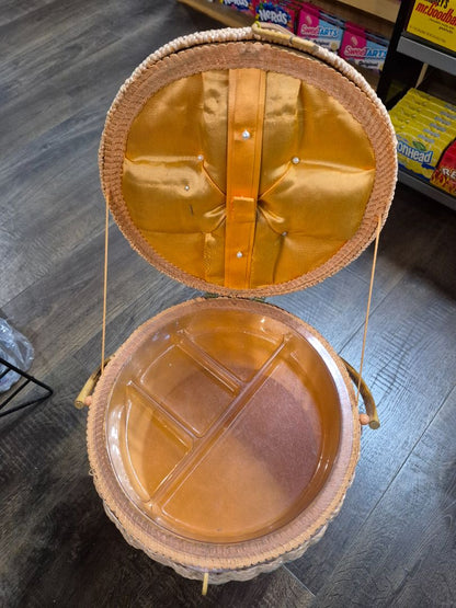 Pink & Teal  Mid Century Modern Footed Sewing Basket, 10" × 13"
