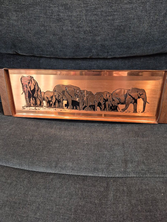 Stamped Copper Elephant Picture, 17.5" × 5"