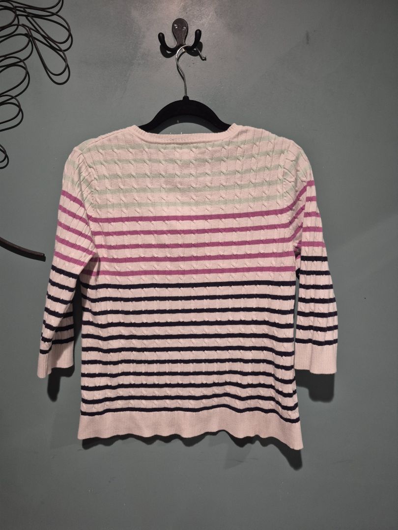White w/Black, Pink, & Green Stripes Croft & Barrow 3/4 Sleeve Sweater, L