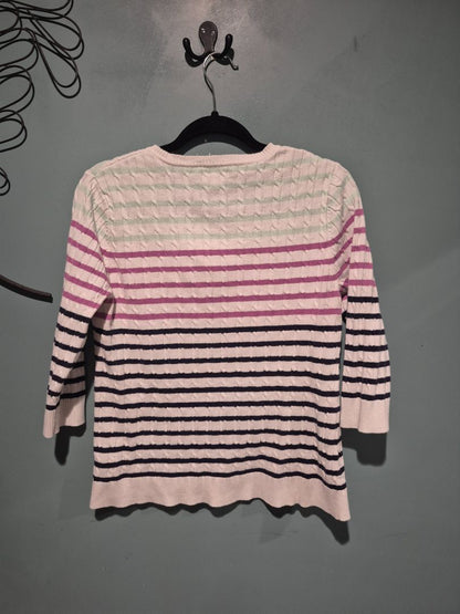 White w/Black, Pink, & Green Stripes Croft & Barrow 3/4 Sleeve Sweater, L