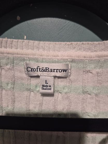 White w/Black, Pink, & Green Stripes Croft & Barrow 3/4 Sleeve Sweater, L