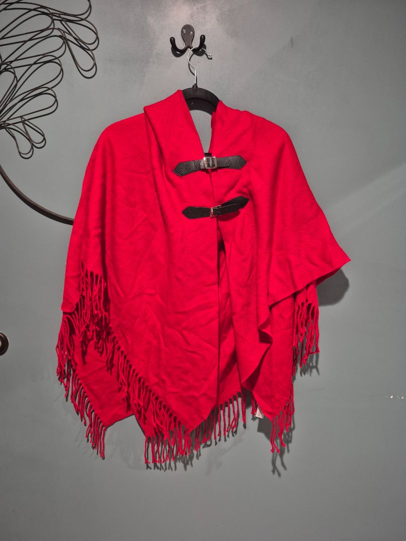 Red All Jazzed Up Knit Poncho