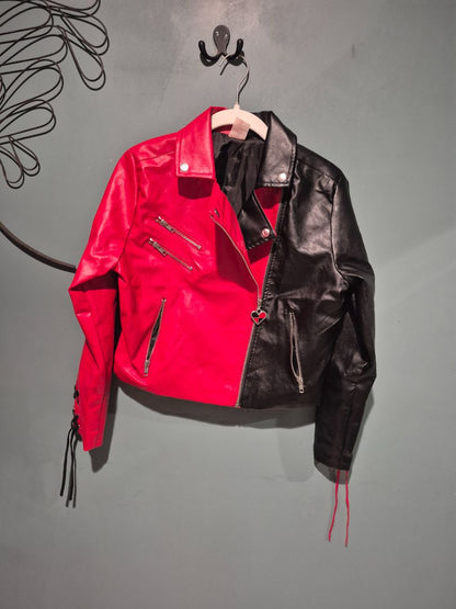 Red & Black Batman Harley Quinn Faux Leather Jacket, S