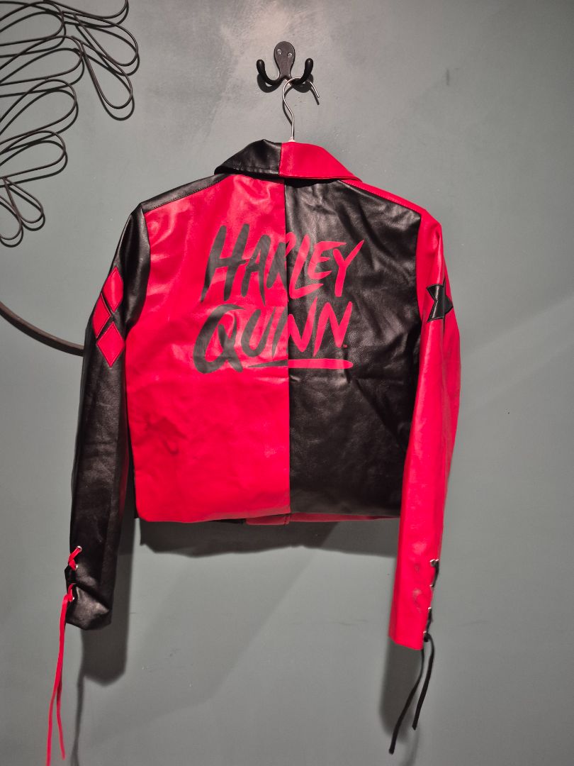 Red & Black Batman Harley Quinn Faux Leather Jacket, S