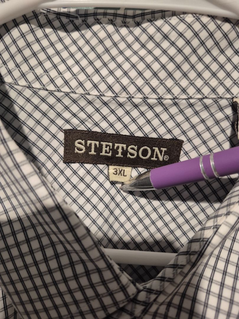 Black & White Plaid Stetson Long Sleeve Button Shirt, 3XL