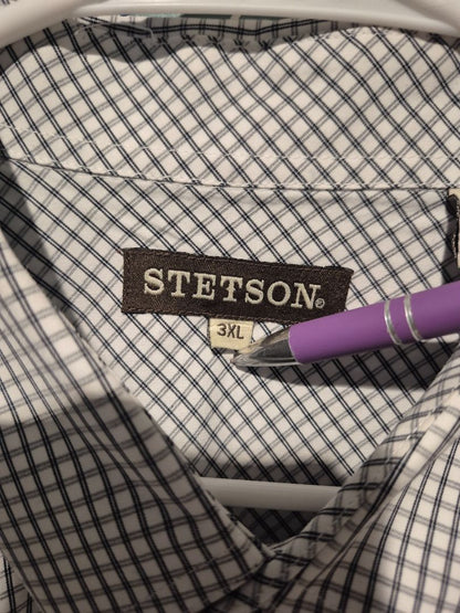 Black & White Plaid Stetson Long Sleeve Button Shirt, 3XL