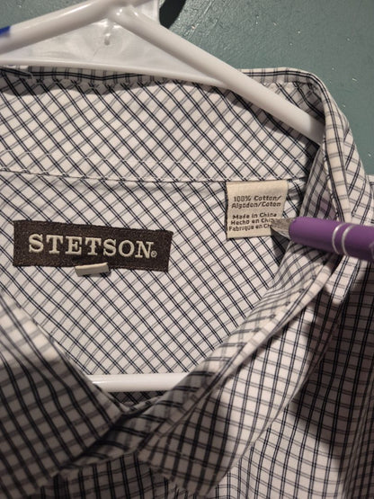 Black & White Plaid Stetson Long Sleeve Button Shirt, 3XL
