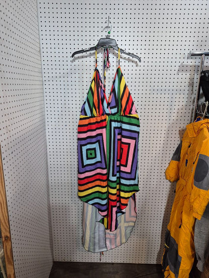 Bright Multi Geo Design Shein Strapless Dress, 4XL