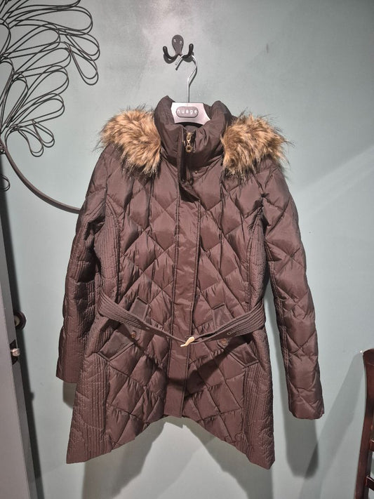 Brown Hilary Radley New York Diamond Quilted Puffer Coat w/Faux Fur Lined Hood, XL