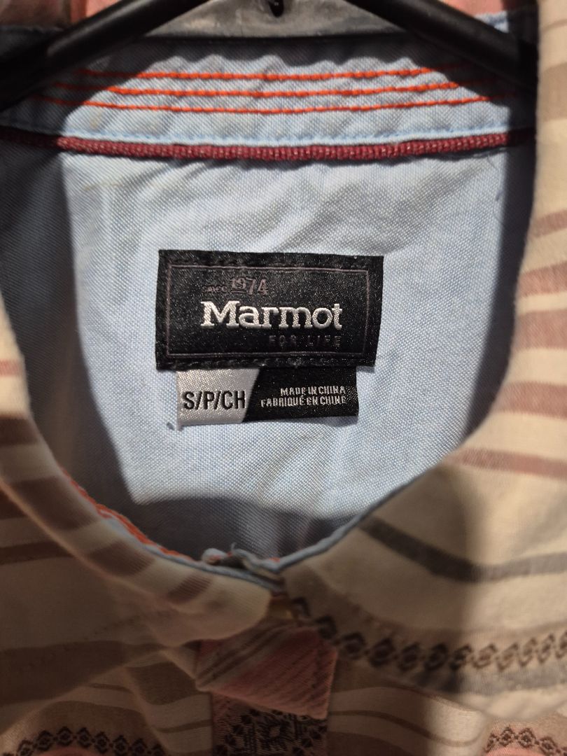 Peach Striped Marmot Long Sleeved Button Shirt, S
