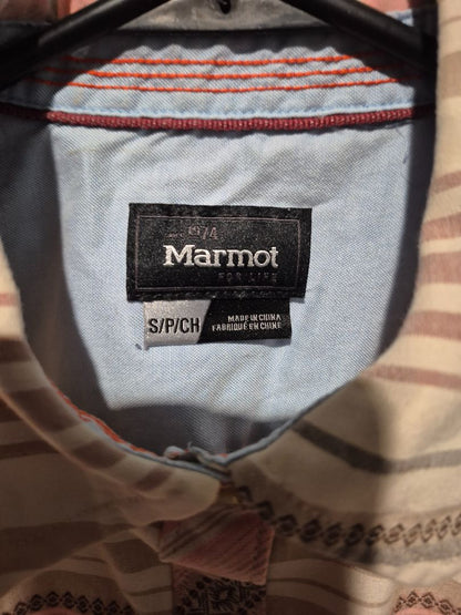 Peach Striped Marmot Long Sleeved Button Shirt, S