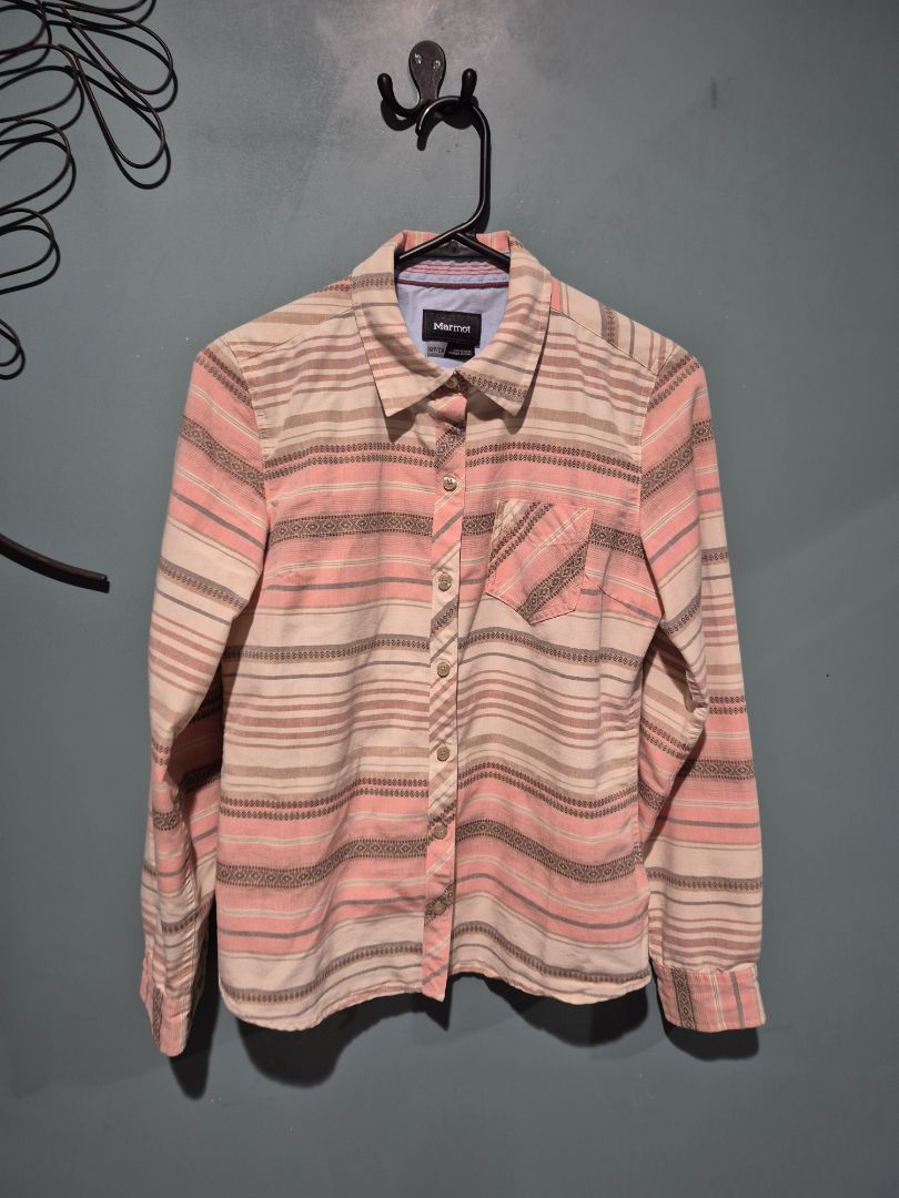 Peach Striped Marmot Long Sleeved Button Shirt, S