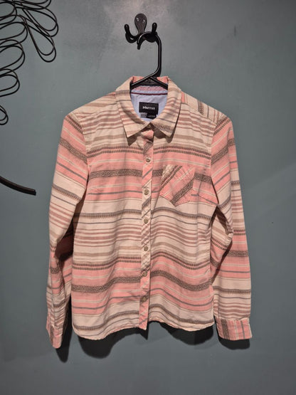 Peach Striped Marmot Long Sleeved Button Shirt, S