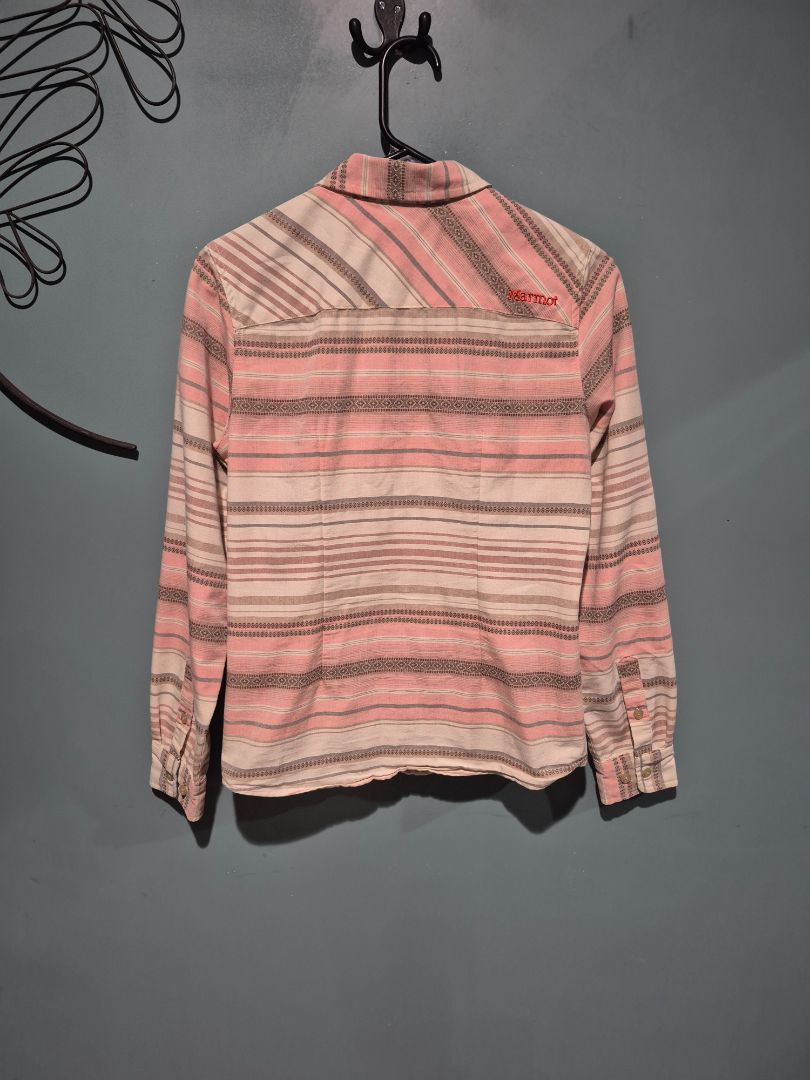 Peach Striped Marmot Long Sleeved Button Shirt, S