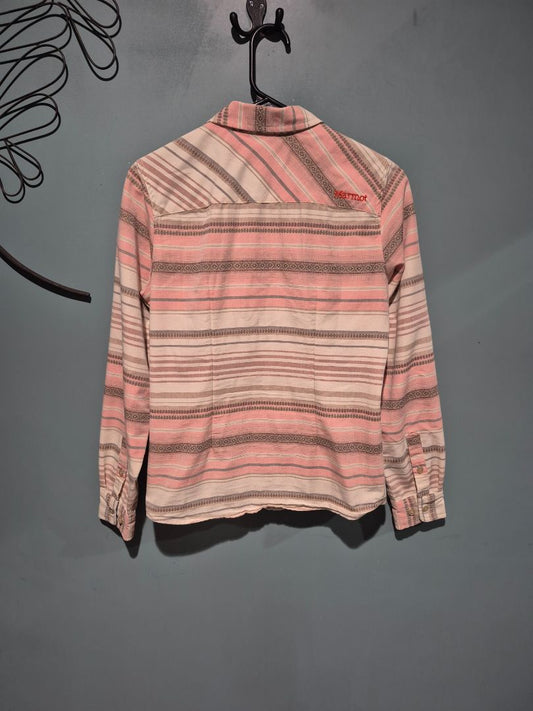 Peach Striped Marmot Long Sleeved Button Shirt, S