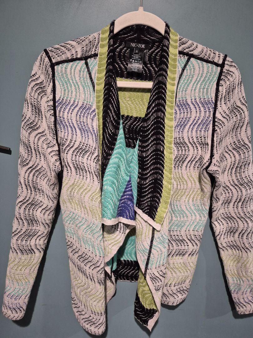 Grey w/bl, grn, & blk Nic+Zoe Knit Jacket, M