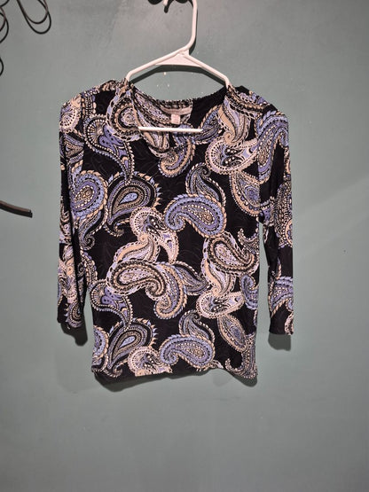 Navy Paisley JM Collection 3/4 Sleeve Shirt, S