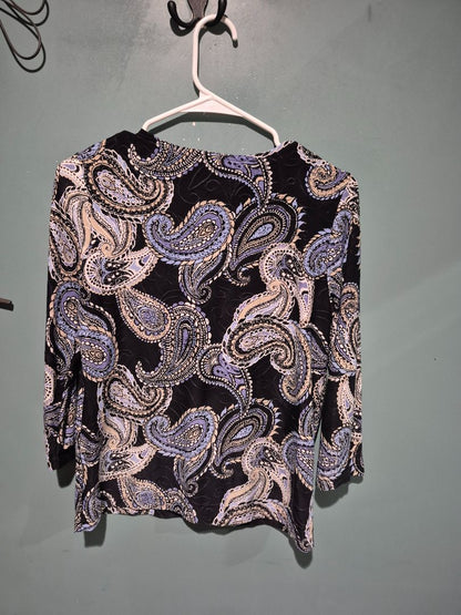Navy Paisley JM Collection 3/4 Sleeve Shirt, S