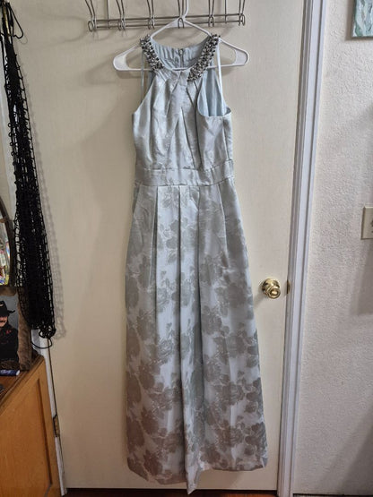 Light Blue Eliza J Formal Maxi Dress w/Rhinestone & Beaded Halter Collar, 6