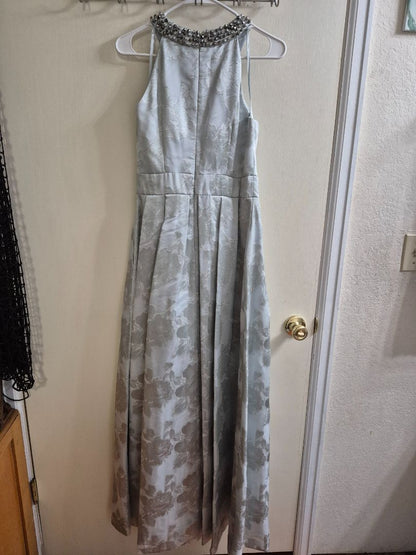 Light Blue Eliza J Formal Maxi Dress w/Rhinestone & Beaded Halter Collar, 6