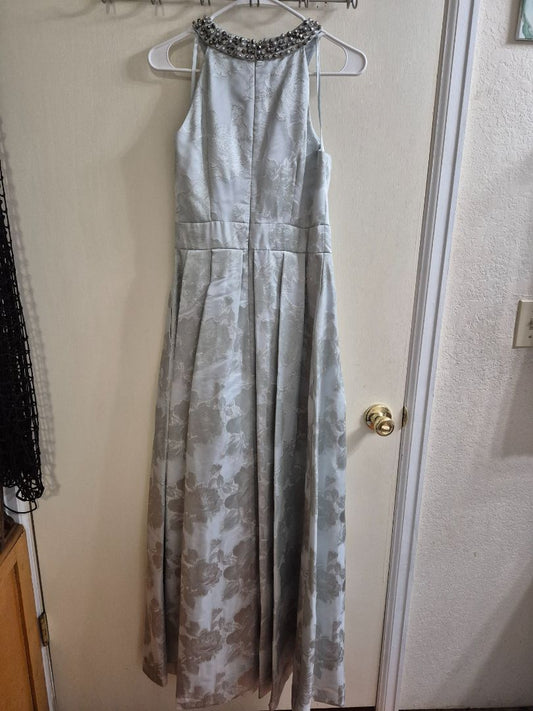 Light Blue Eliza J Formal Maxi Dress w/Rhinestone & Beaded Halter Collar, 6