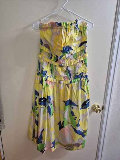Yellow Floral Free Assembly Strapless Cotton Dress, L (12-14)