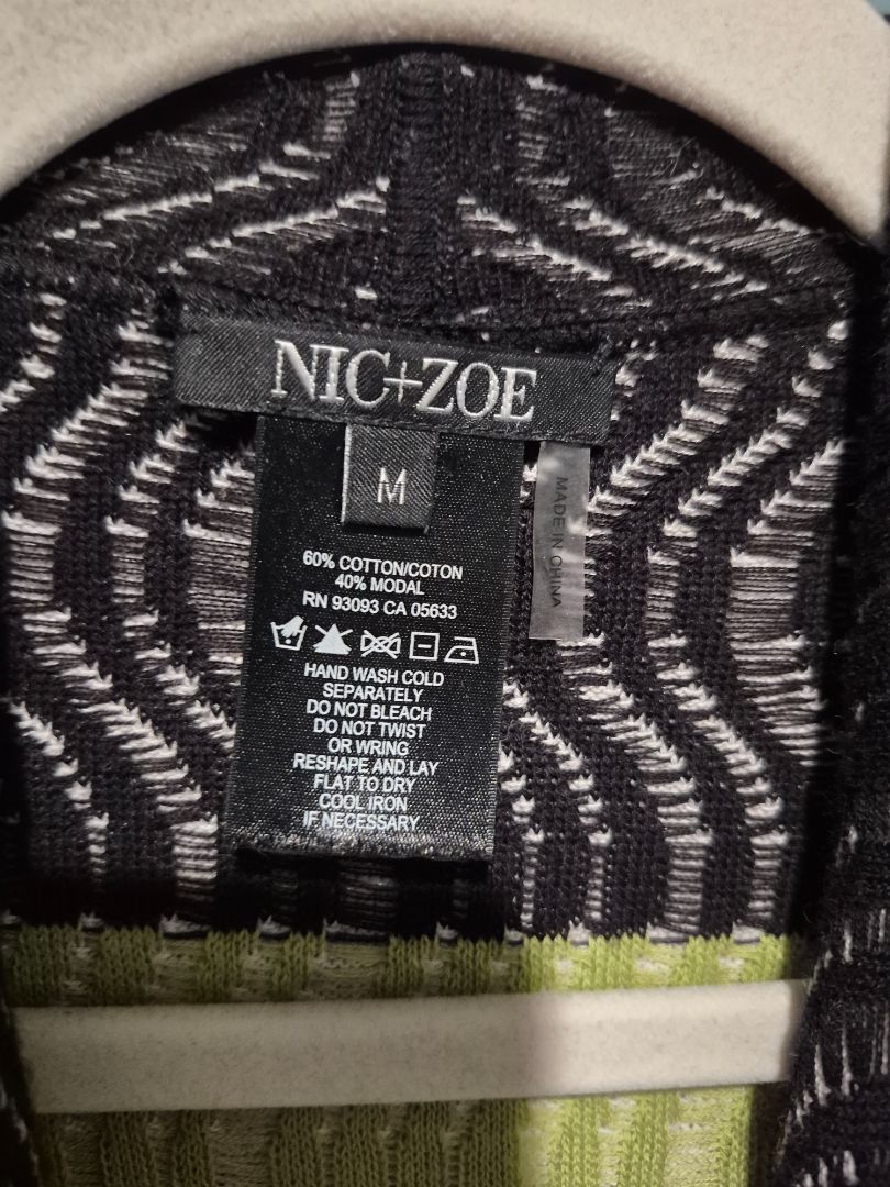 Grey w/bl, grn, & blk Nic+Zoe Knit Jacket, M