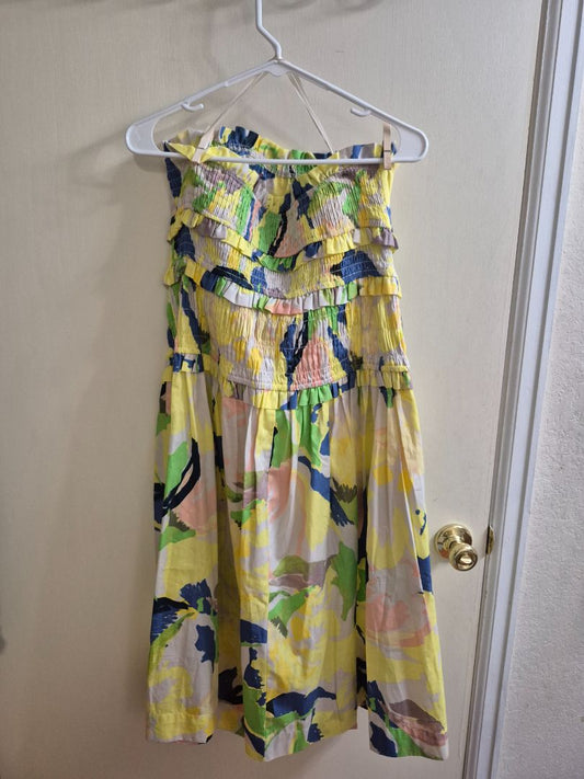 Yellow Floral Free Assembly Strapless Cotton Dress, L (12-14)