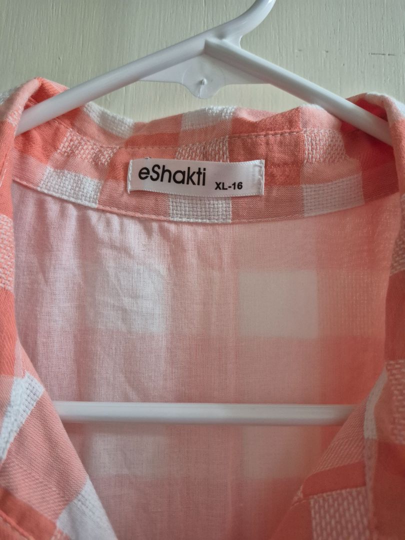Peach eShakti Midi Shirt Dress, XL-16