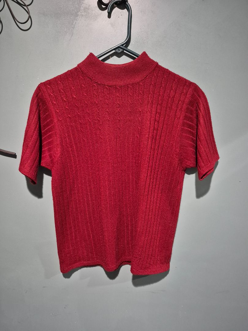 Burgandy Norton McNaughton Shirt Sleeve Ribbed Sweater, M