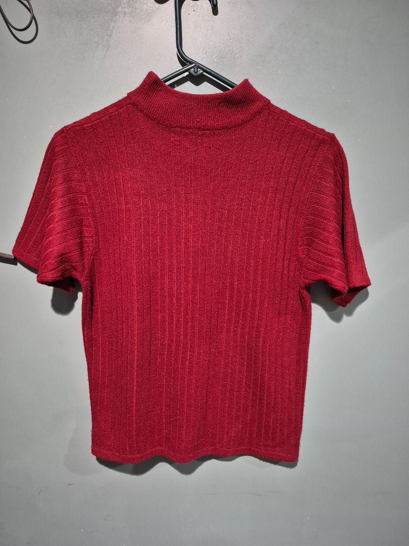 Burgandy Norton McNaughton Shirt Sleeve Ribbed Sweater, M