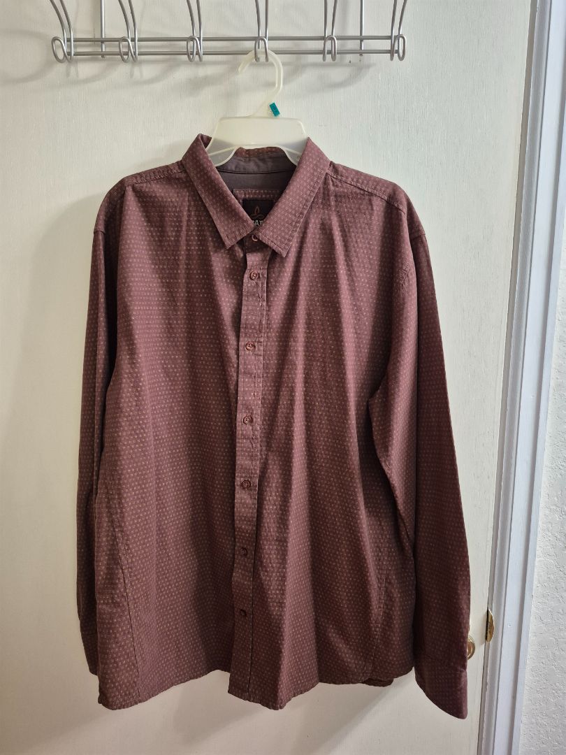 Brown Pattern Prana Long Sleeve Button Shirt, XL