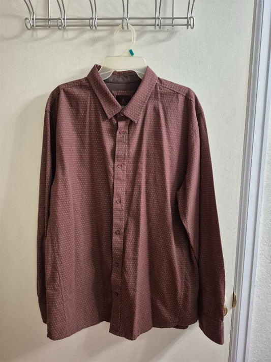 Brown Pattern Prana Long Sleeve Button Shirt, XL