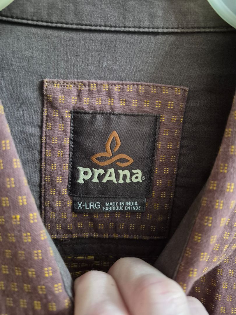 Brown Pattern Prana Long Sleeve Button Shirt, XL