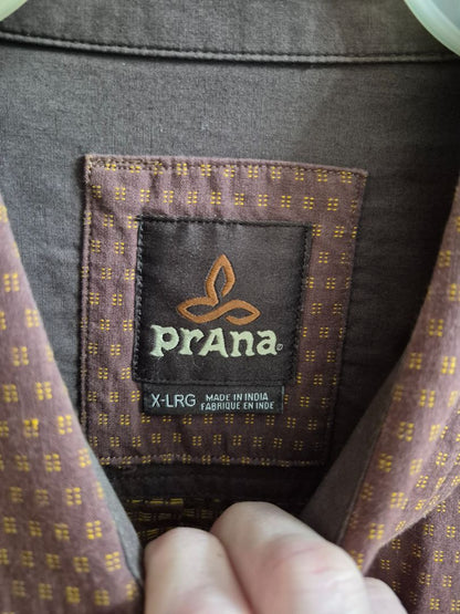 Brown Pattern Prana Long Sleeve Button Shirt, XL