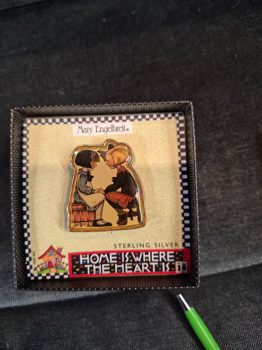 Sterling Silver Mary Engelbreit Home is Where the Heart Is Brooch, 1.5"