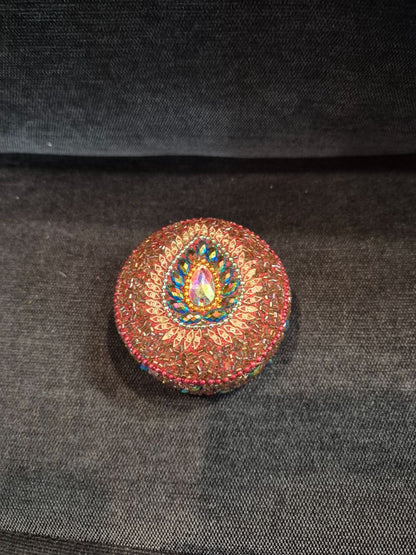 Hand Crafted Decorative Round Metal Trinket Box, 3"