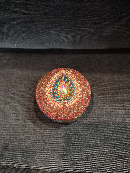 Hand Crafted Decorative Round Metal Trinket Box, 3"