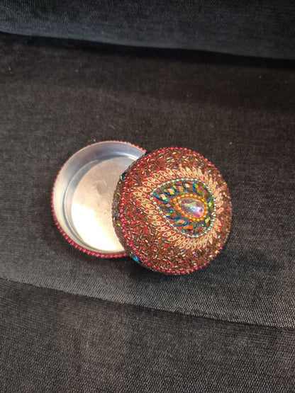 Hand Crafted Decorative Round Metal Trinket Box, 3"