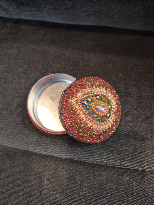 Hand Crafted Decorative Round Metal Trinket Box, 3"