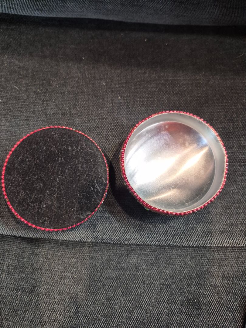Hand Crafted Decorative Round Metal Trinket Box, 3"