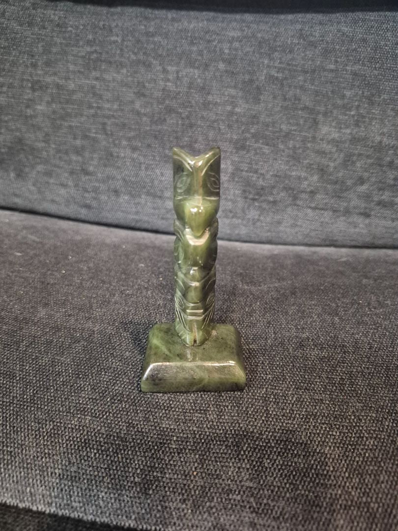 Hand Carved Nephrite Jade Totem Pole Figurine, 3.5"