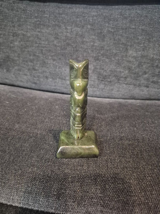 Hand Carved Nephrite Jade Totem Pole Figurine, 3.5"