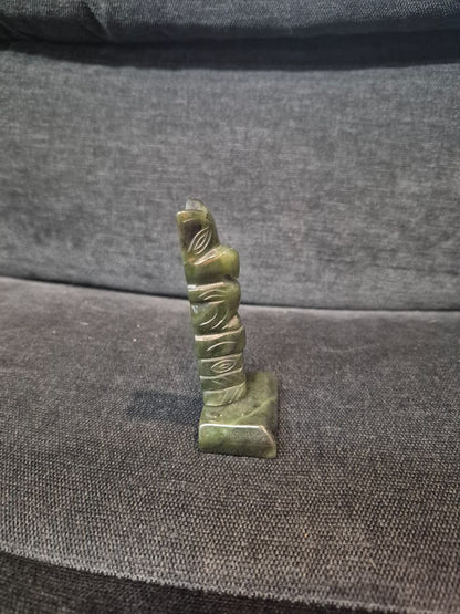 Hand Carved Nephrite Jade Totem Pole Figurine, 3.5"