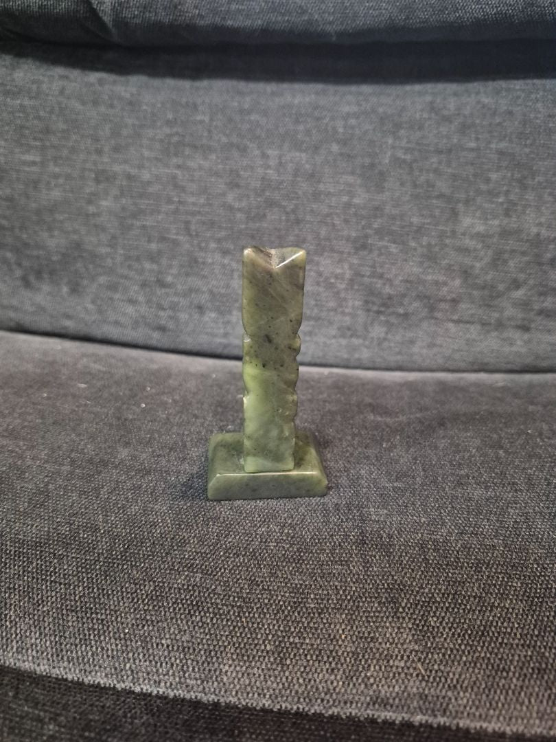 Hand Carved Nephrite Jade Totem Pole Figurine, 3.5"