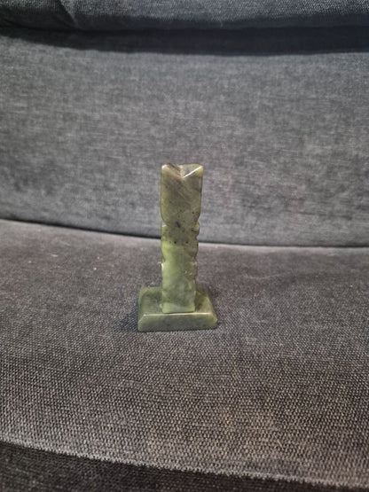 Hand Carved Nephrite Jade Totem Pole Figurine, 3.5"