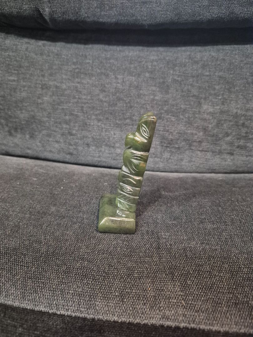 Hand Carved Nephrite Jade Totem Pole Figurine, 3.5"